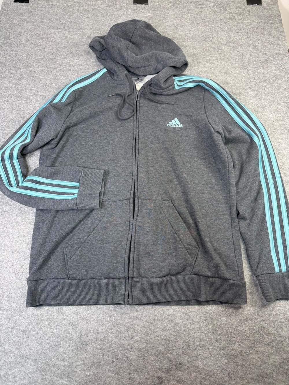 Adidas Women's Full zip Gray Green strips sweatshirt hoodie Size L